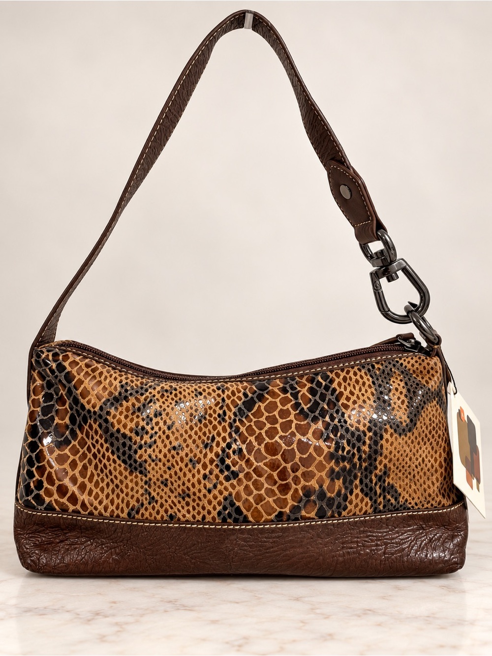 Wilsons Leather Faux Snakeskin Shoulder Bag NWT Brown Python Print Baguette